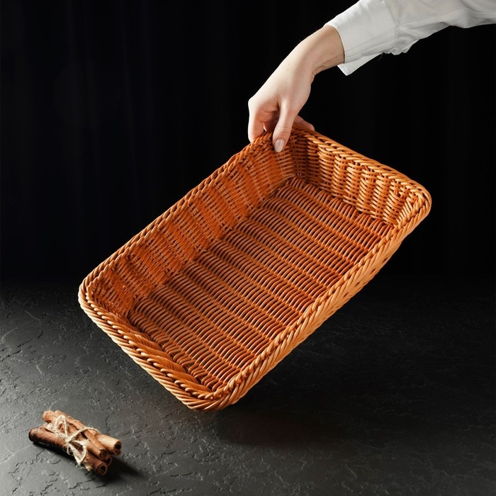 Корзинка для фруктов и хлеба Доляна «Капучино», пластик, плетёная, 34×24×7 см, коричневая