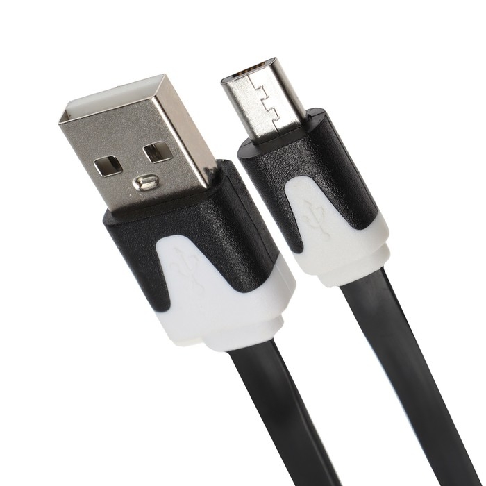 Кабель Luazon, microUSB - USB, 1 А, 1 м, плоский, чёрный Кабель Luazon, microUSB - USB, 1 А, 1 м, плоский, чёрный