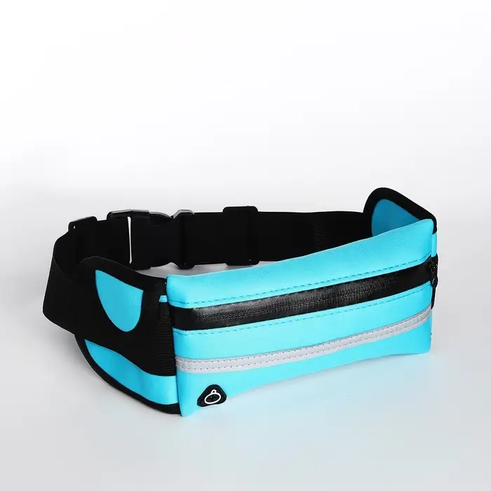 Сумка для бега на пояс, со светоотражающими элементами, с отверстием для наушников, с креплением для бутылки, 24&times;1&times;10 см, голубая
