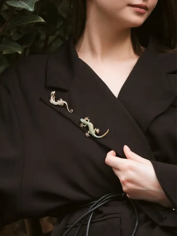 Брошь &laquo;Ящерица&raquo;, зелёная в золоте