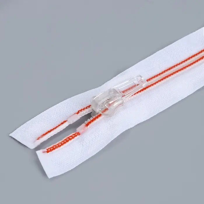 Молния «Спираль», №5, разъёмная, замок автомат, 50 см, белая, красная Молния «Спираль», №5, разъёмная, замок автомат, 50 см, белая, красная