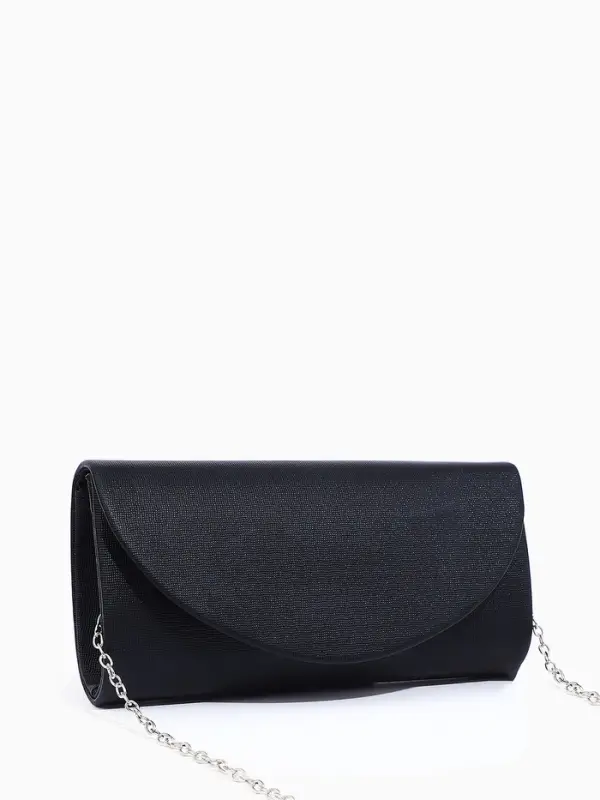 Сумка-клатч вечерняя на магните, на серебристой цепочке, чёрная