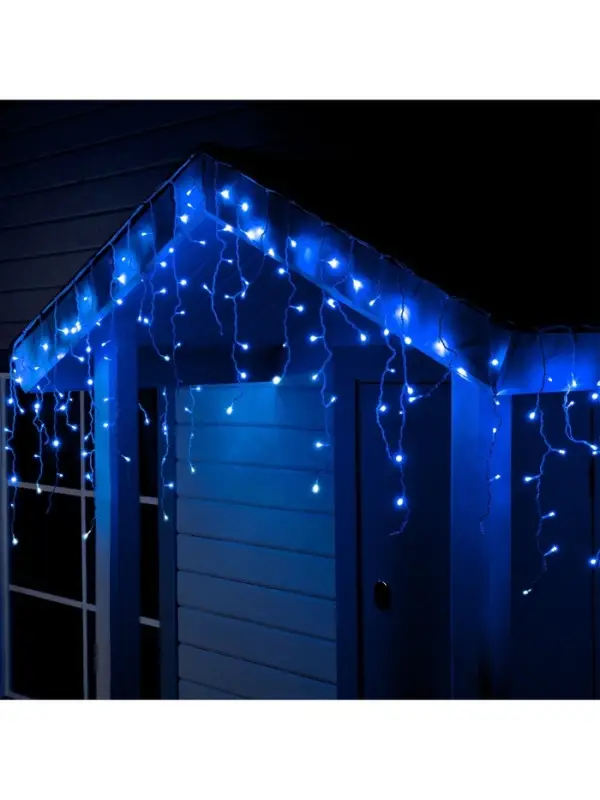 Гирлянда &laquo;Бахрома&raquo; 3&times;0.6 м, IP44, УМС, белая нить, 160 LED, свечение синее, мерцание белым, 220 В