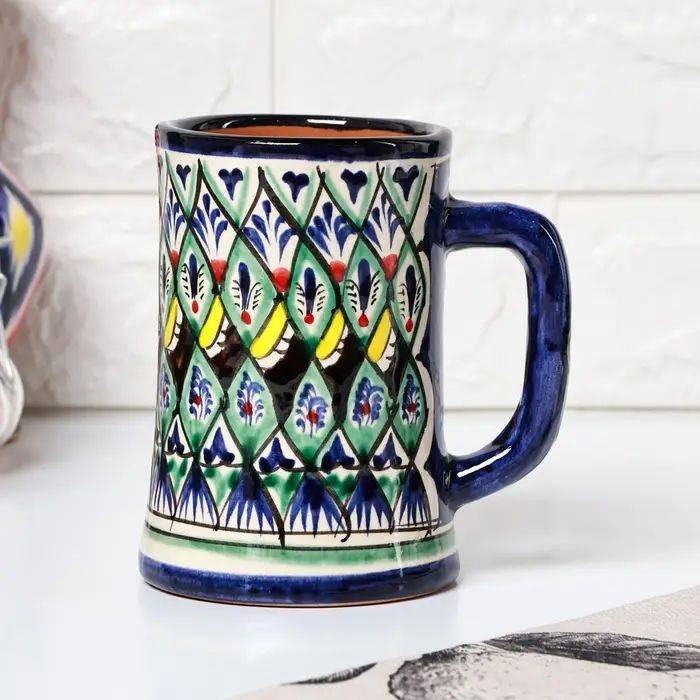Кружка узбекская Риштанская Керамика &laquo;Цветы&raquo;, 500 мл, синий МИКС