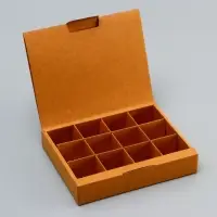 Коробка для 12 конфет, крафт с откидной крышкой, 19&times;15&times;3.5 см