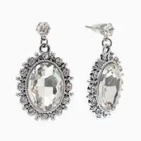 Серьги со стразами "Овал грань", цвет белый в серебре