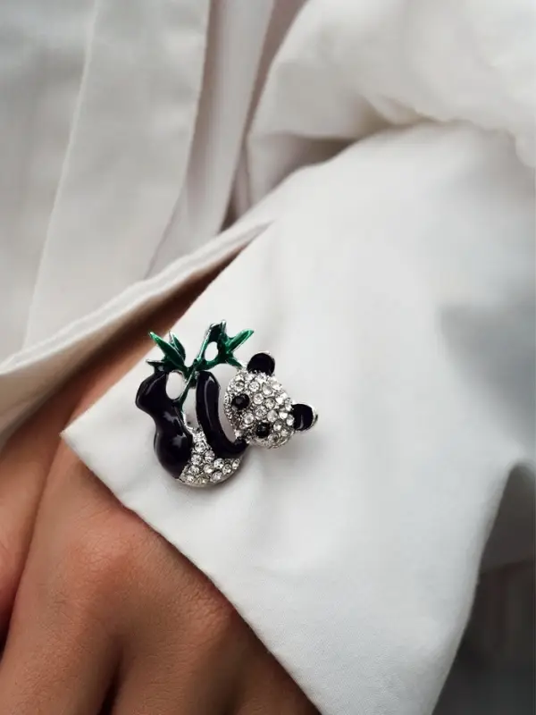 Брошь &laquo;Панда с бамбуком&raquo;, разноцветная в серебре