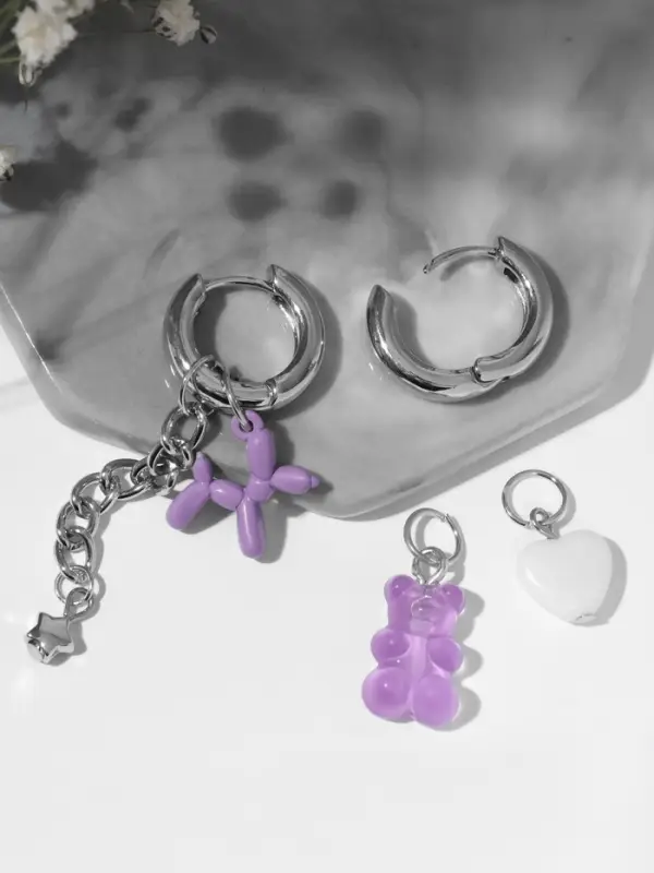 Серьги со съёмным элементом &laquo;Трансформер&raquo;, мишка и собачка, цветные в серебре