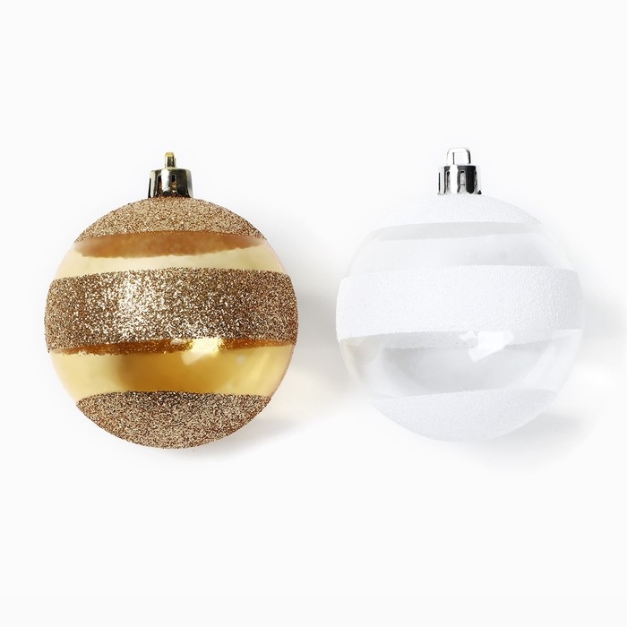 Новогодние шары ёлочные, на Новый год, d=7 см, 2 шт., цвет белый и золотой Новогодние шары ёлочные, на Новый год, d=7 см, 2 шт., цвет белый и золотой