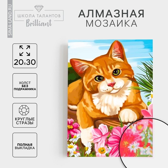 Алмазная мозаика с полным заполнением на холсте «Кот», 20 х 30 см Алмазная мозаика с полным заполнением на холсте «Кот», 20 х 30 см