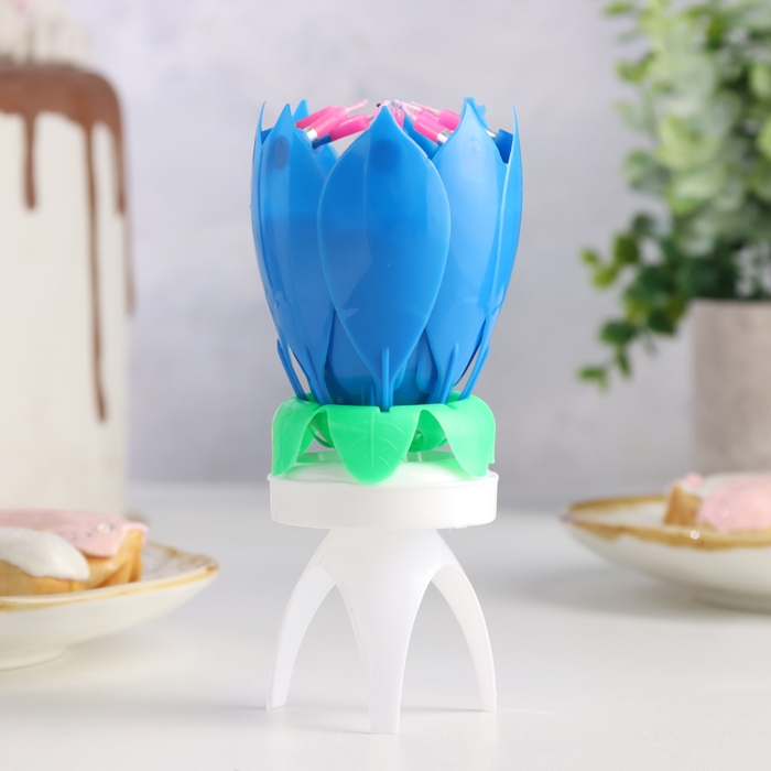 Свеча для торта музыкальная  Свеча для торта музыкальная "Тюльпан", крутящаяся, синяя, 14,5×6 см