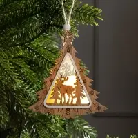 Ёлочная игрушка &laquo;Ёлочка с оленем&raquo;, 11&times;11&times;2 см, от батареек, свечение тёплое белое