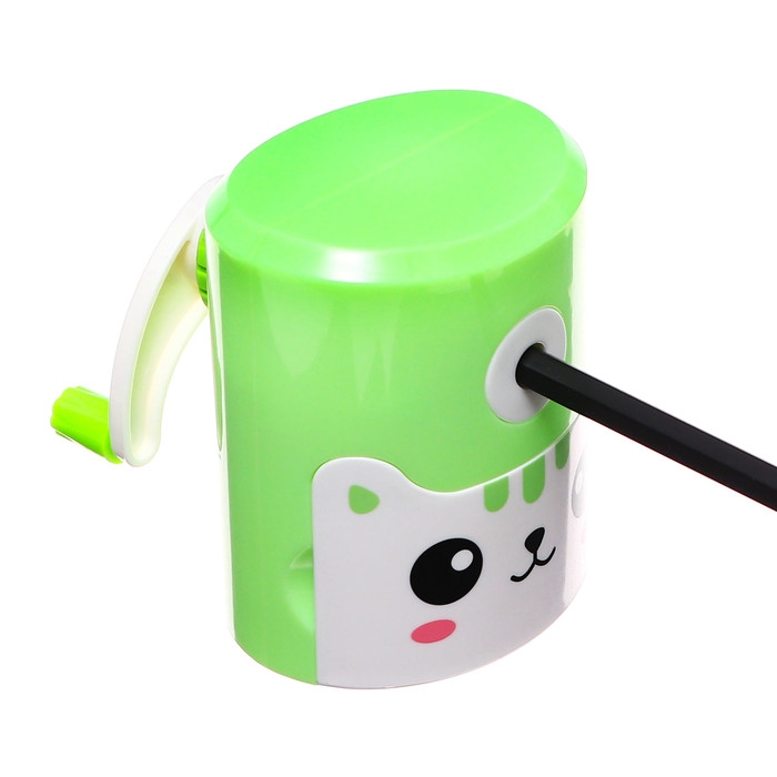Точилка механическая с контейнером, Котик зеленый