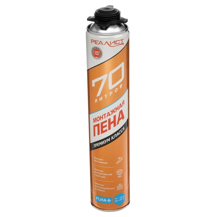 Пена монтажная REALIST PRO Orange, пистолетная, зимняя, 1000 мл Пена монтажная REALIST PRO Orange, пистолетная, зимняя, 1000 мл