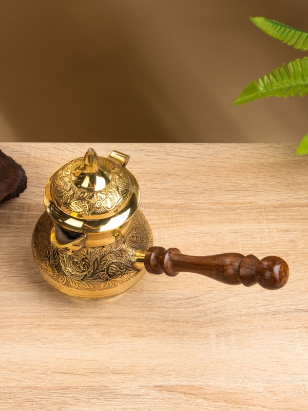 Турка "На двоих" латунь, с крышкой и деревянной, 400 мл