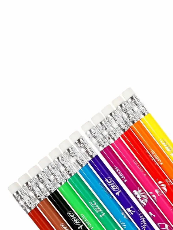 Карандаши 12 цветов BIC Kids Illusion, детские, шестигранные, с ластиком, стираемые