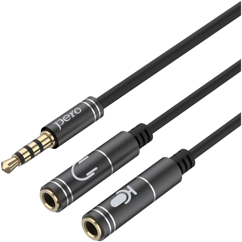 Разветвитель аудио PERO AD08 PREMIUM AUX SPLITTER MIC + SPEAK, черный