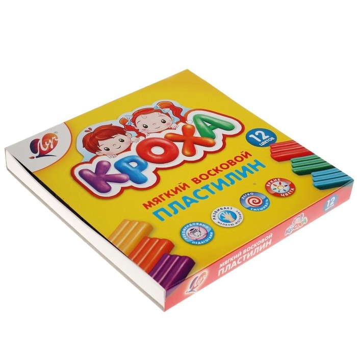 Пластилин мягкий (восковой), 12 цветов, 180 г,  Пластилин мягкий (восковой), 12 цветов, 180 г, "Кроха", со стеком