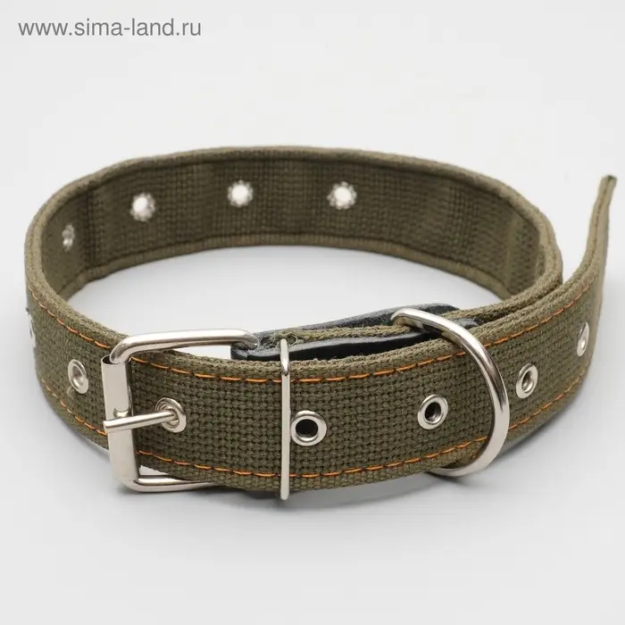 Ошейник брезентовый двухслойный, безразмерный, 72&times;3.5 см, ОШ 45-60 см, хаки