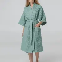 Халат вафельный женский Boho Kimono, зеленая мята, размер M (44-46)