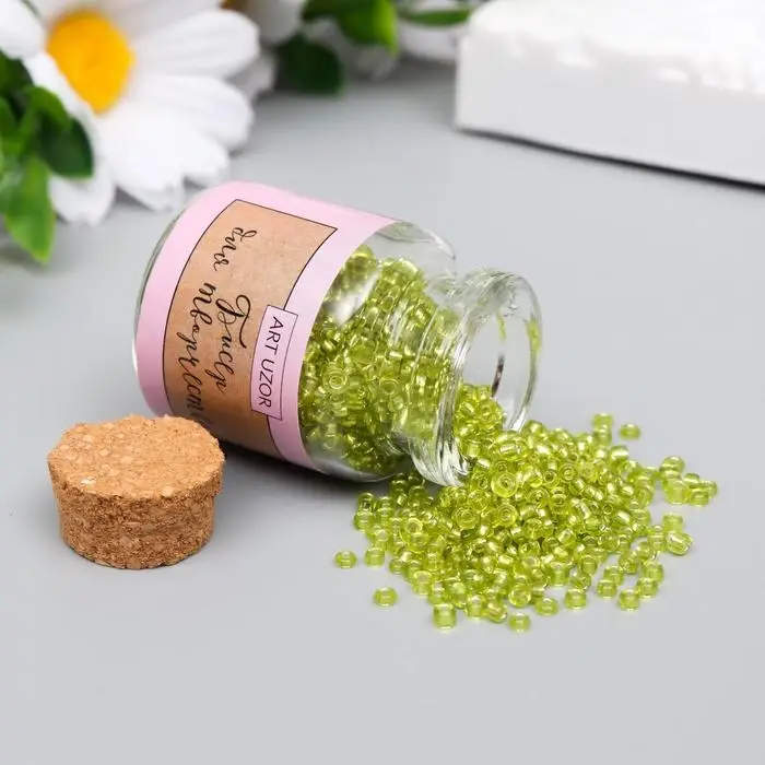 Бисер круглый 12/0 в бутылочке  Бисер круглый 12/0 в бутылочке "Светло-зелёный" прозрачно-цветной 20 гр