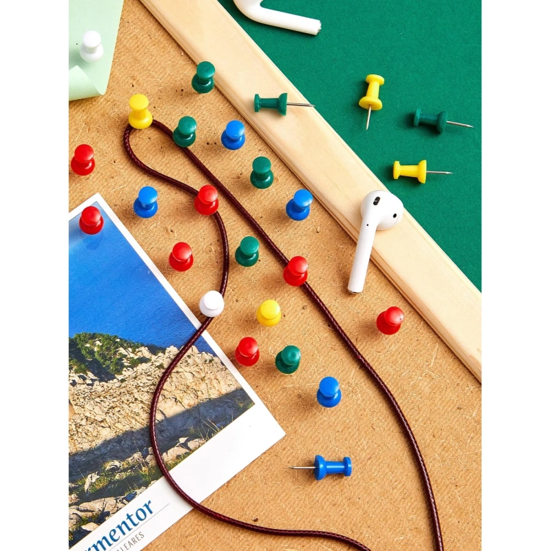 Кнопки силовые д/пробковых досок Комус,пластик.шляпка,ассорти,европ,25шт/уп