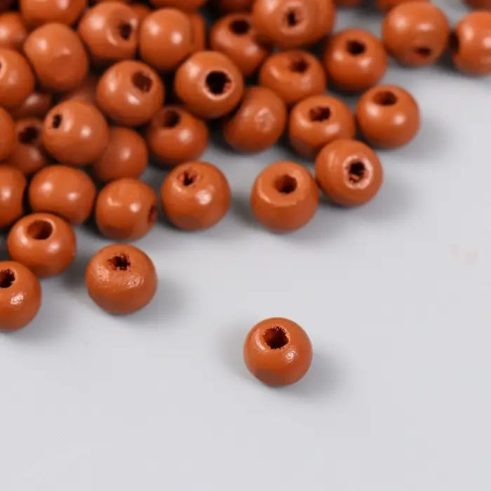 Бусины для творчества дерево "Ярко-коричневый" d-0,8 см, набор 20 гр