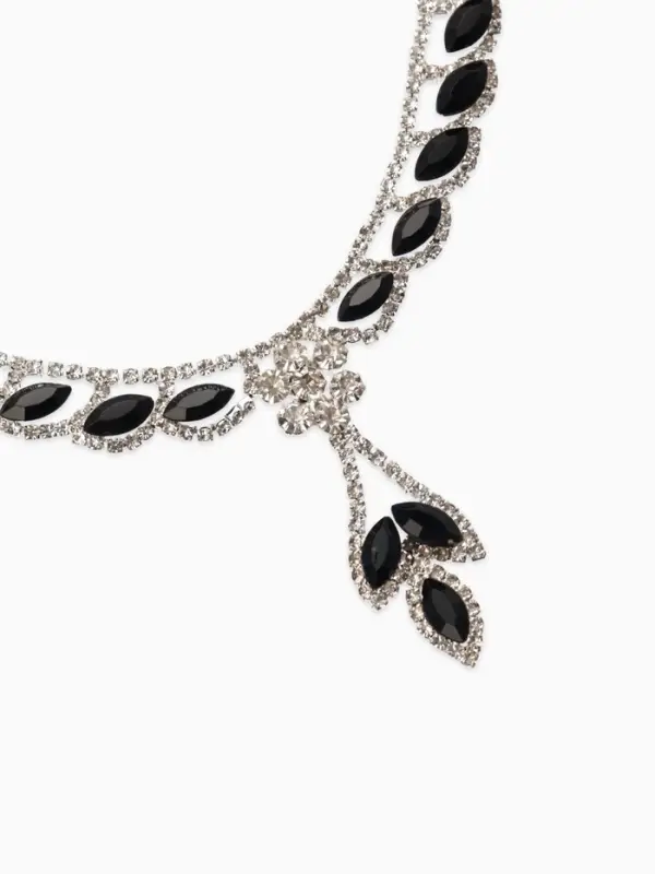 Набор 2 предмета: серьги, колье &laquo;Листопад&raquo;, ромб, чёрно-белый в серебре, 45 см