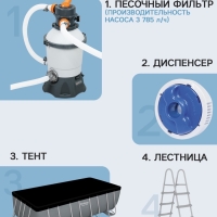 Бассейн каркасный Bestway Power Steel 56671, 488×244×122 см, песчаный фильтр-насос, лестница, тент, прямоугольный