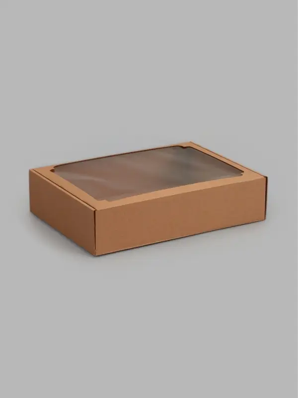 Коробка самосборная с окном, бурая, 38 х 28 х 9 см