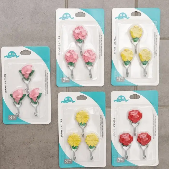 Крючок на липучке «Цветочек», 3 шт, цвет МИКС