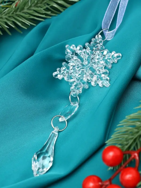 Украшение ёлочное "Льдинка" снежинка капелька, 13х4,5 см, прозрачный