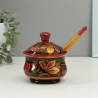 Сахарница дерево хохлома &laquo;Красота&raquo; с ложкой, 10&times;9 см
