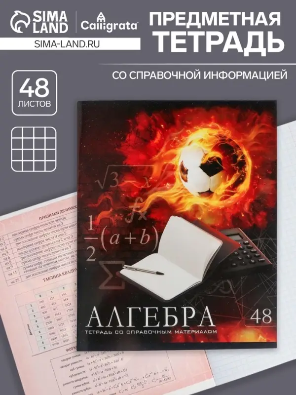 Тетрадь предметная 48 листов в клетку Calligrata, «Футбол. Алгебра», обложка мелованный картон Тетрадь предметная 48 листов в клетку Calligrata, «Футбол. Алгебра», обложка мелованный картон