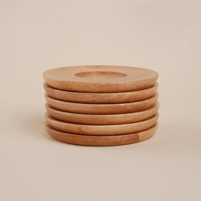 Сервиз чайный SL Home &laquo;Тренто&raquo;, 12 предметов: 6 чашек 90 мл, 6 деревянных подставок, фарфор, белый