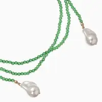 Бусы "Нить стекла" с подвесами жемчуг, L=120см №2, цвет бело-зелёный