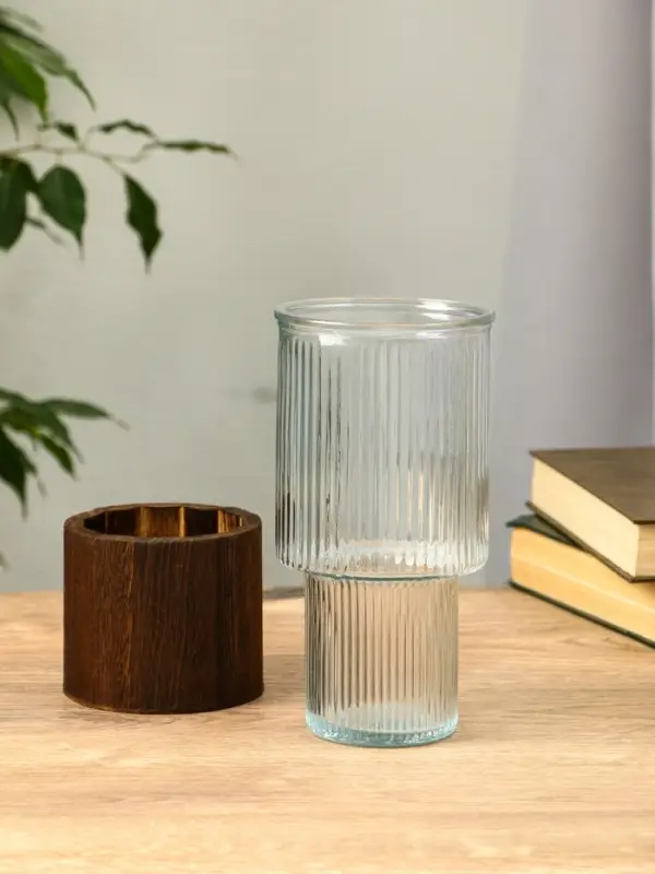 Ваза стекло настольная  Ваза стекло настольная "Лесли" линии, 20х10 см, прозрачный