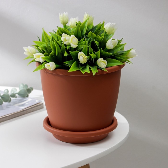 Горшок для цветов с поддоном «Афина», 2,2 л, пластиковый, цвет коричневый Горшок для цветов с поддоном «Афина», 2,2 л, пластиковый, цвет коричневый