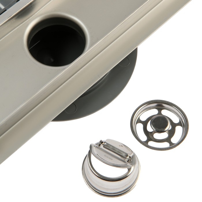 Трап ZEIN engr, c флaнцeм свободного вращ 360°, 7*50 см, d=40/50 мм, нерж сталь, сатин