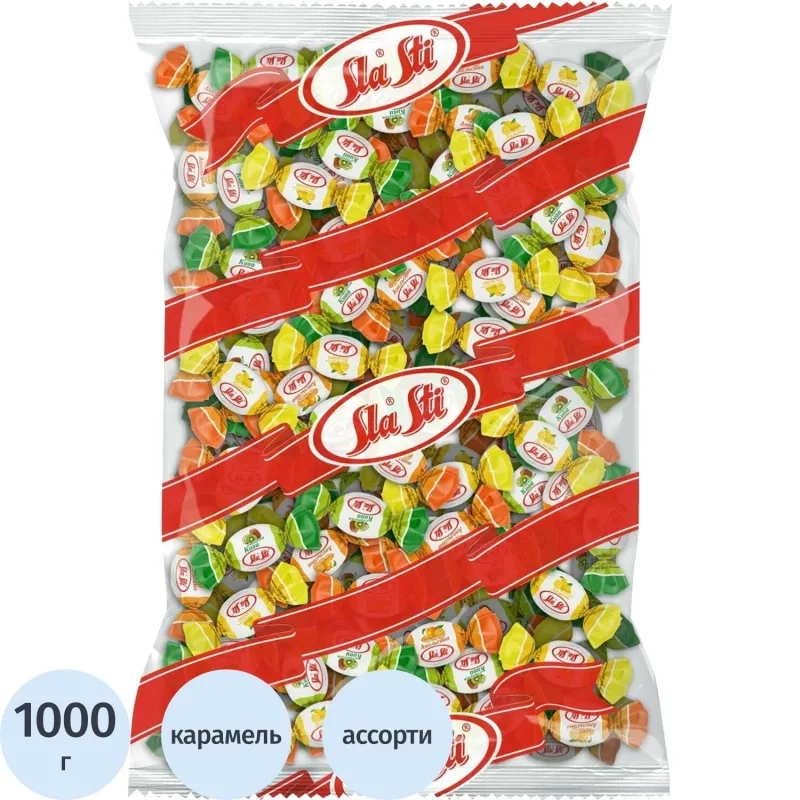 Конфеты мини  MIX №25  апельсин, киви, клубника, персик 1 кг