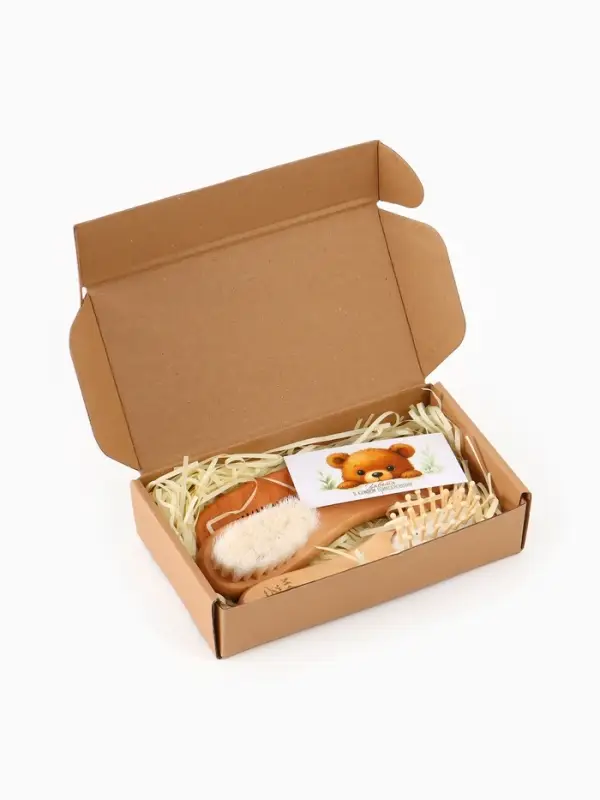 Набор деревянных расчесок детских с натуральной щетиной, 3 шт в коробке, M&B Набор деревянных расчесок детских с натуральной щетиной, 3 шт в коробке, M&B