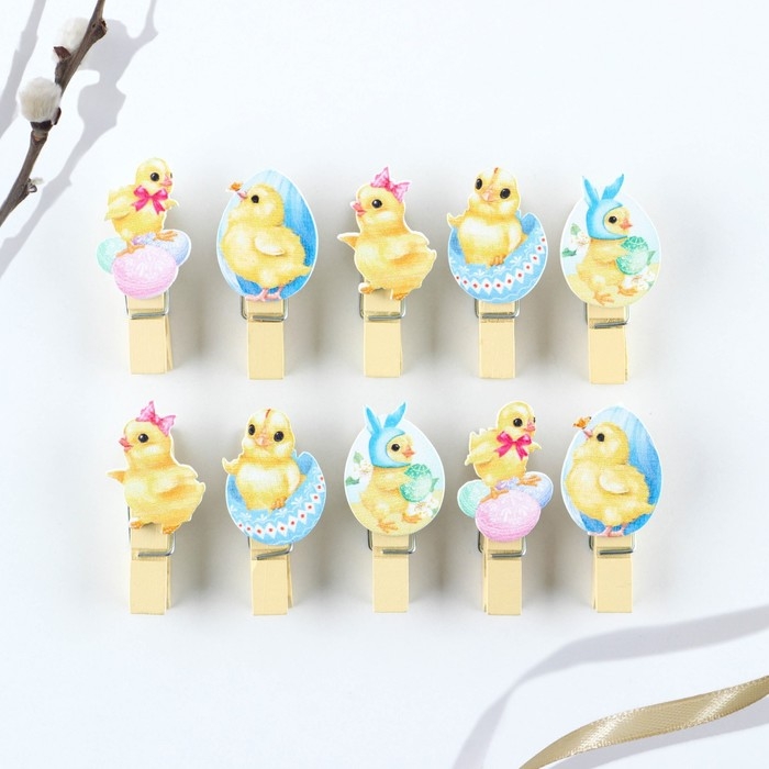 Набор прищепок для украшения вербы «Цыплята» на пасху, 10 х 12 см. Набор прищепок для украшения вербы «Цыплята» на пасху, 10 х 12 см.