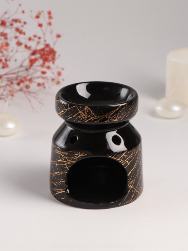 Аромалампа керамика Аромалампа керамика "Чёрный мрамор с золотыми трещинками" 9,8х9,8х11 см