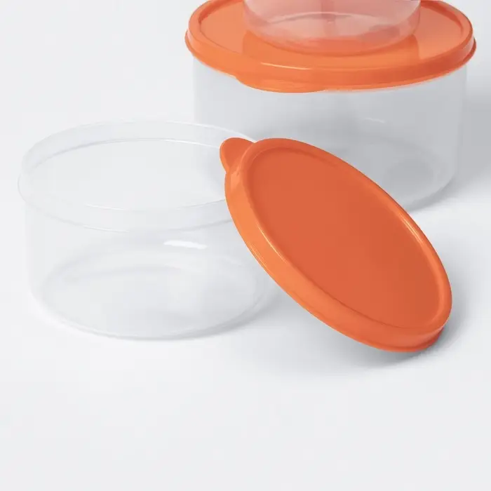 Набор контейнеров пищевых круглых Доляна, 3 шт: 150 мл, 300 мл, 500 мл, прозрачные, крышка оранжевая Набор контейнеров пищевых круглых Доляна, 3 шт: 150 мл, 300 мл, 500 мл, прозрачные, крышка оранжевая