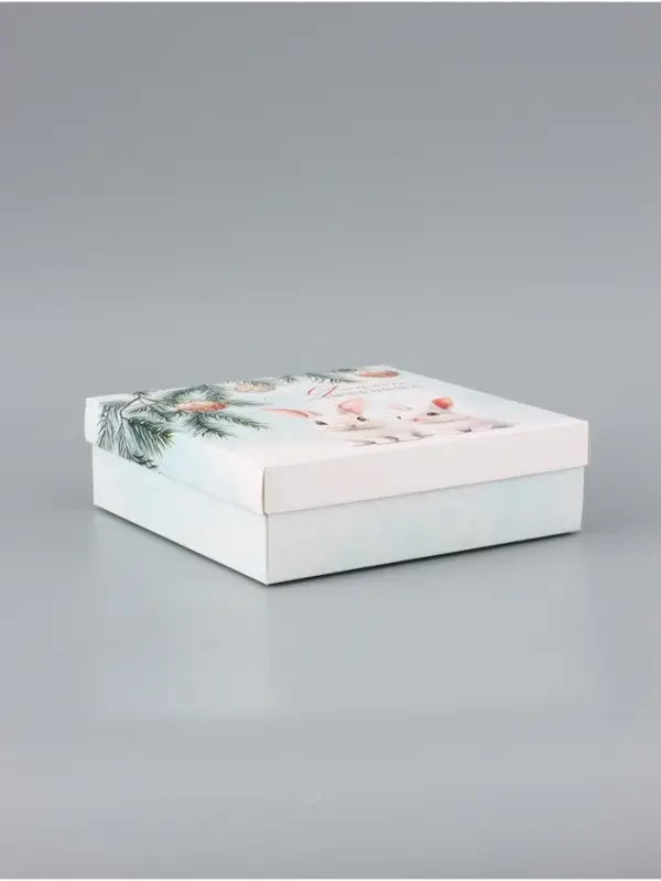 Коробка подарочная &laquo;Зайчики&raquo;, новогодняя, с крышкой, 20&times;20&times;6 см, белая