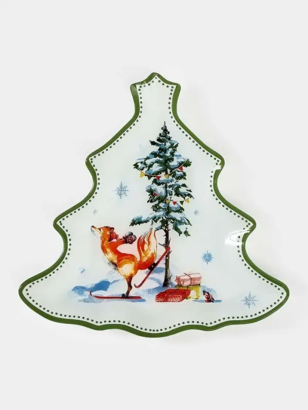 Блюдо сервировочное ёлочка Блюдо сервировочное ёлочка "Зверьки в лесу" 24,5х24,7х2 см
