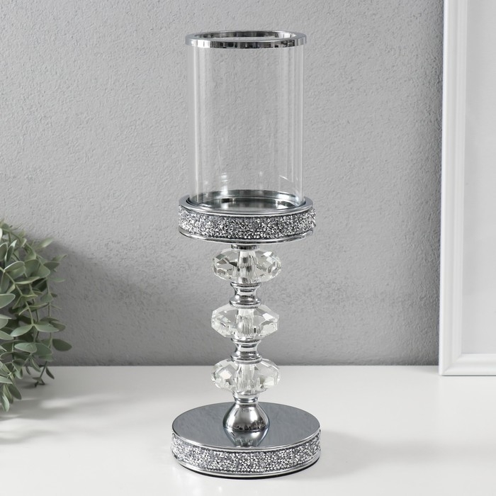 Подсвечник стекло, металл на 1 свечу Подсвечник стекло, металл на 1 свечу "Вива кристалл" на магните, серебро 11,8х11,8х33 см