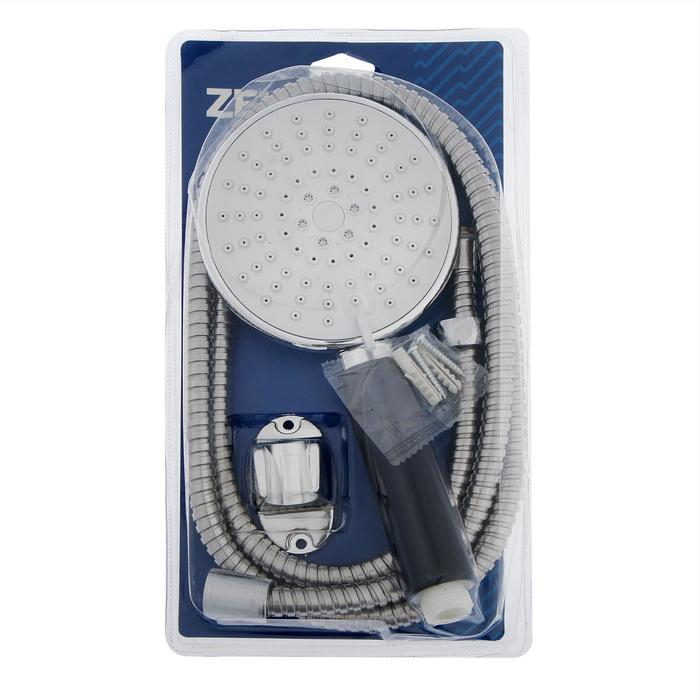 Набор для душа ZEIN Z0405, шланг 150 см, держатель, лейка 5 режимов, черн.ручка, хром Набор для душа ZEIN Z0405, шланг 150 см, держатель, лейка 5 режимов, черн.ручка, хром