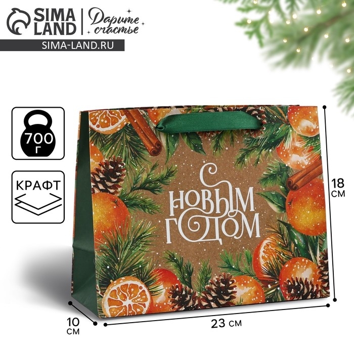 Пакет подарочный новогодний крафтовый вертикальный «С Новым годом», мандарины, MS 18 х 23 х 10 см , Новый год Пакет подарочный новогодний крафтовый вертикальный «С Новым годом», мандарины, MS 18 х 23 х 10 см , Новый год
