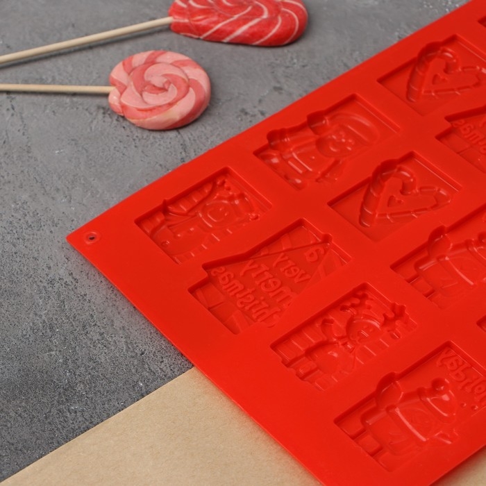 Форма для конфет и шоколада новогодняя Доляна «Рождество», силикон, 30×17 см, 16 ячеек, цвет красный Форма для конфет и шоколада новогодняя Доляна «Рождество», силикон, 30×17 см, 16 ячеек, цвет красный